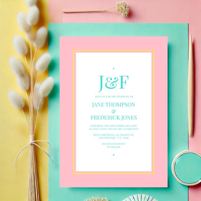 Turquoise, Yellow and Pink Wedding Invitation (Turquoise, Yellow and Pink Wedding Invitation)