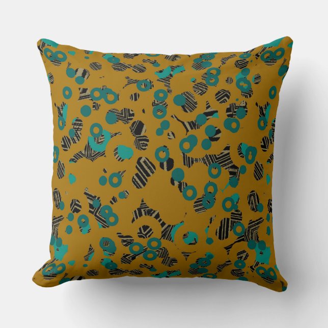 Turquoise yellow and Zebra Abstract Cushion (Front)