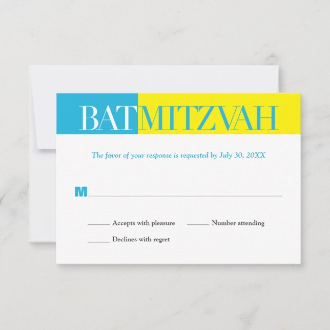 Turquoise Yellow Block Bat Mitzvah Reply RSVP (Front)