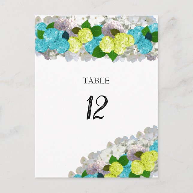 Turquoise Yellow Floral Table Seating Number Card (Front)