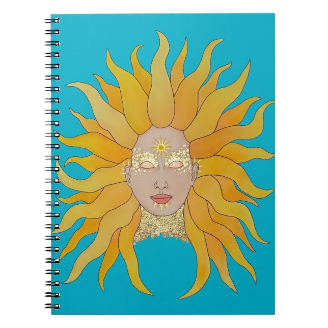 Turquoise yellow gold sun inspired notebook (Front)