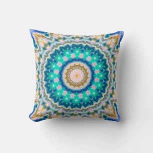 Turquoise yellow mandala cushion