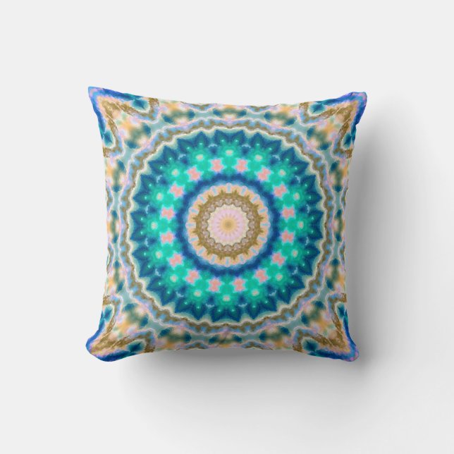 Turquoise yellow mandala cushion (Front)