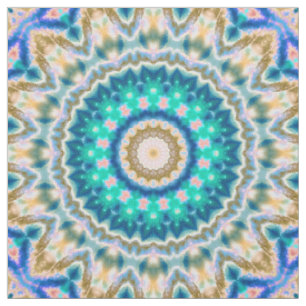 Turquoise yellow mandala fabric