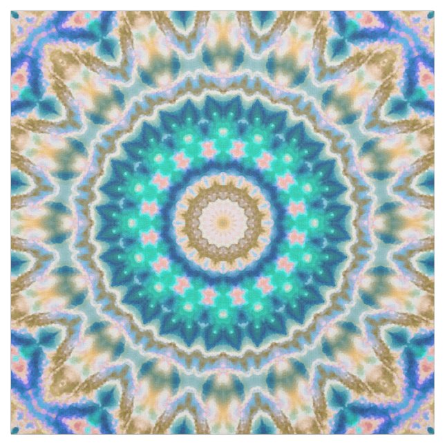 Turquoise yellow mandala fabric (Swatch)