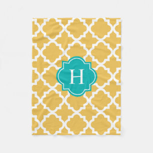 Turquoise & Yellow Monogram   Fleece Blanket