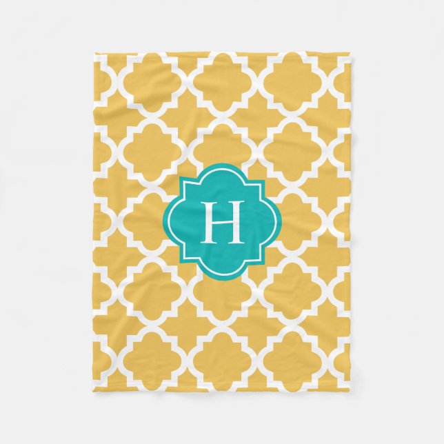 Turquoise & Yellow Monogram | Fleece Blanket (Front)