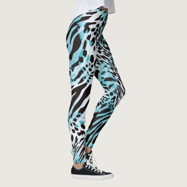 Turquoise Zebra Print Abstract Leggings (Right)