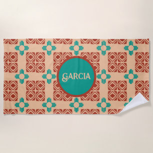 Turquoise Zia Tribal Brown Tan Beach Towel