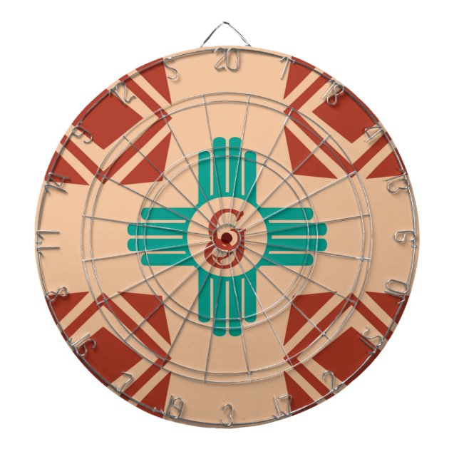 Turquoise Zia Tribal Brown Tan Dartboard (Front)