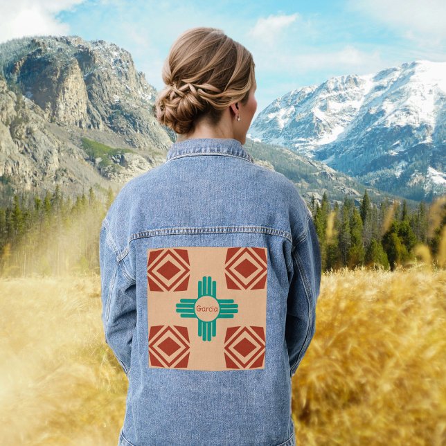 Turquoise Zia Tribal Brown Tan Denim Jacket (Creator Uploaded)
