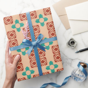 Turquoise Zia Tribal Brown Tan Wrapping Paper