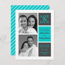 TurquoiseGray Minimalist Modern Photo Save Date