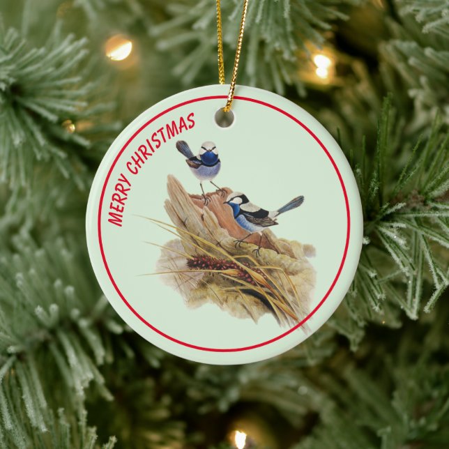 Turquoisine Superb Warbler Ceramic Ornament (Tree)
