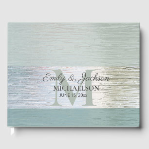 TurquoisSilver Sea Glass Monogram Wedding  Guest Book