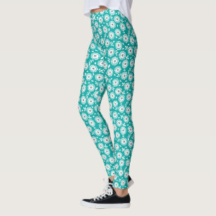 Turquose white minimalist flower pattern leggings