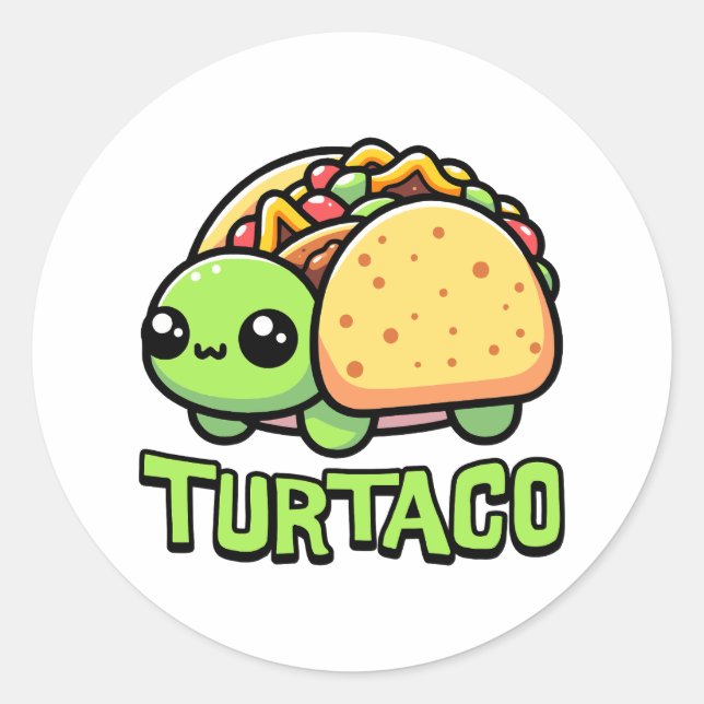 Turtaco! Cute Turtle Taco Pun Classic Round Sticker (Front)
