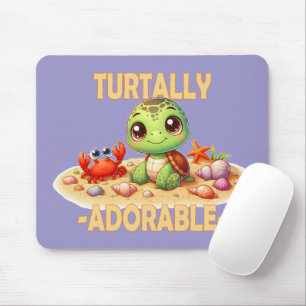 Turtally Adorable fun pun Cute baby Turtle cartoon Mouse Pad