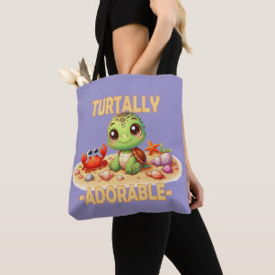Turtally Adorable fun pun Cute baby Turtle cartoon Tote Bag