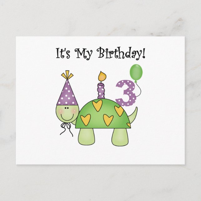 Turtle 3rd Birthday Tshirts and Gifts Postcard (Front)