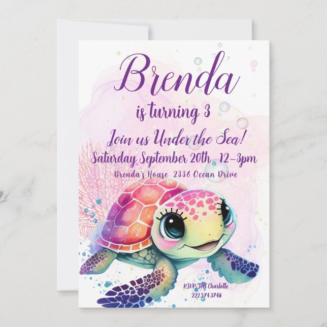 Turtle 3rd Birthday, Under the Sea                Invitation (Front)