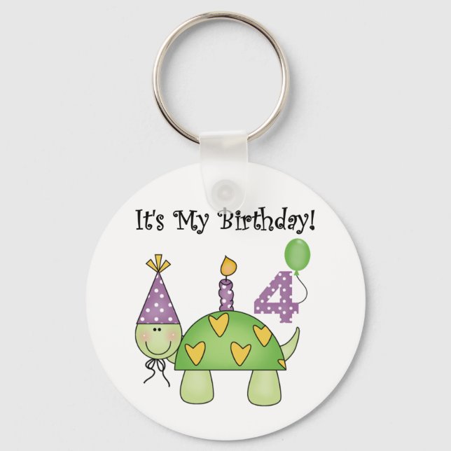 Turtle 4th Birthday Tshirts and Gifts Key Ring (Front)