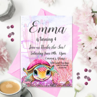 Turtle 4th Birthday, Under the Sea                Invitation
