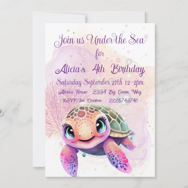 Turtle 4th Birthday, Under the Sea Invitation (Front)