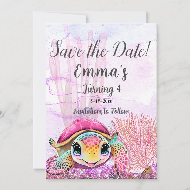 Turtle 4th Birthday, Under the Sea                Save The Date (Front)