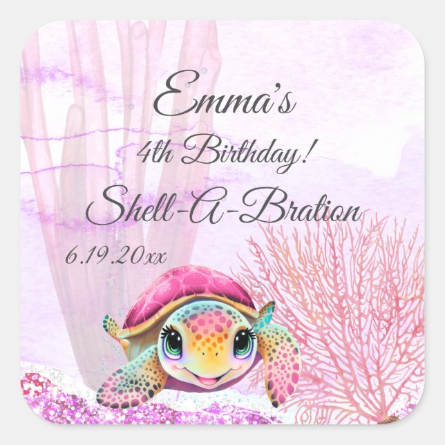 Turtle 4th Birthday, Under the Sea Square Sticker (Front)