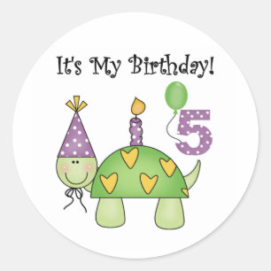 Turtle 5th Birthday Tshirts and Gifts Classic Round Sticker