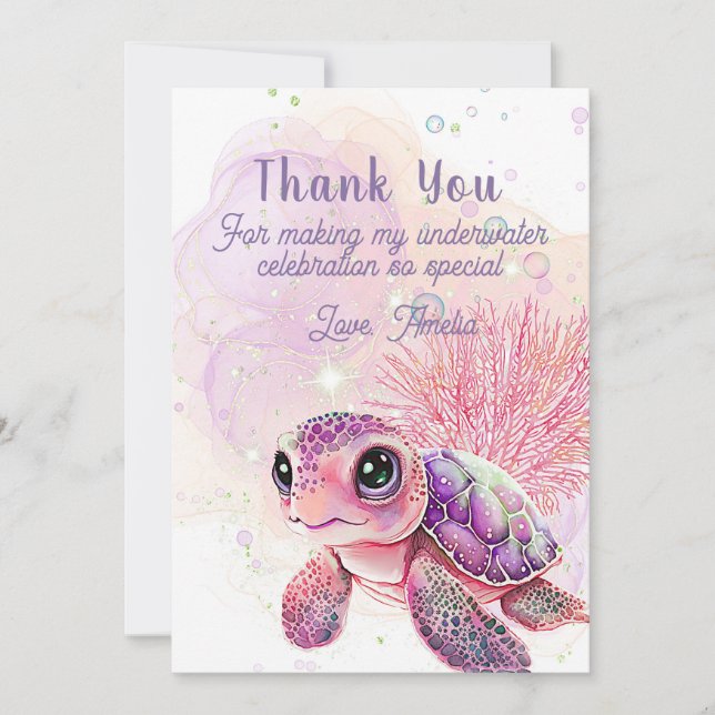 Turtle 7th Birthday, Under the Sea,            Thank You Card (Front)