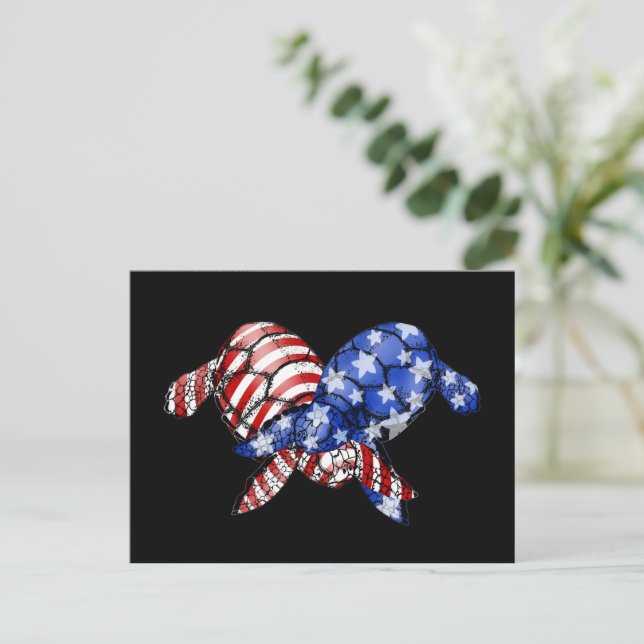 Turtle American Flag Shirt 4th Of July Patriotic Postcard (Standing Front)