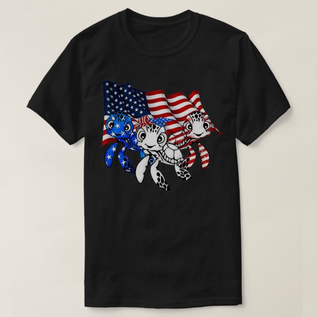 Turtle American Flag Three Turtles Lover Gift  Xma T-Shirt (Design Front)