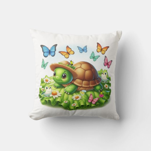 Turtle and Birds in a Garden of Whimsy  Cushion (Front)