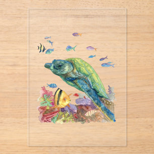 Turtle and fishes in the sea  acrylic invitations