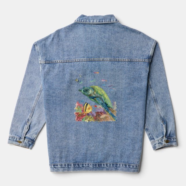Turtle and fishes in the sea  denim jacket (Back)