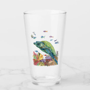 Turtle and fishes in the sea glass