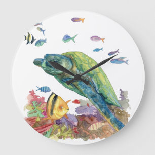 Turtle and fishes in the sea large clock