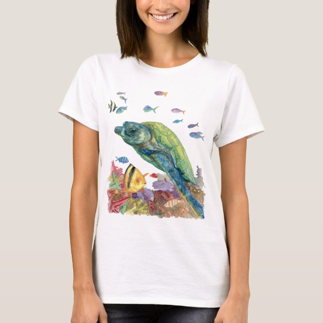 Turtle and fishes in the sea  T-Shirt (Front)