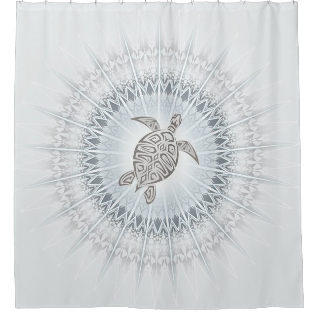 Turtle And Mandala Grayish Blue Taupe Coastal Shower Curtain (Front)