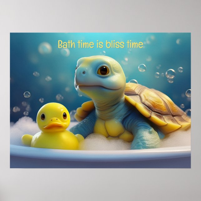 Turtle and Rubber Duck in the Bath Custom Text Poster (Front)