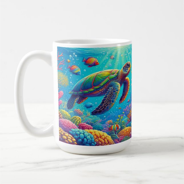 Turtle and Tropical Fish Underwater Scene Coffee Mug (Left)