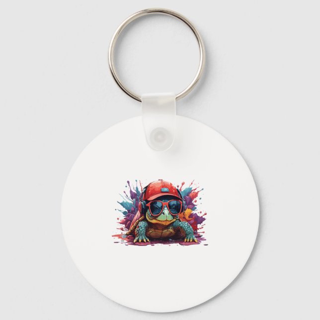 turtle animal art I cool cute turtle Key Ring (Front)