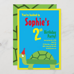 Turtle Animal Kid's Birthday Party Invitations