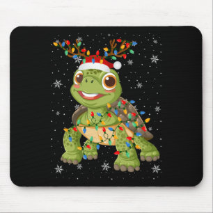 Turtle Animal Santa Hat Ugly Christmas Tree Lights Mouse Pad
