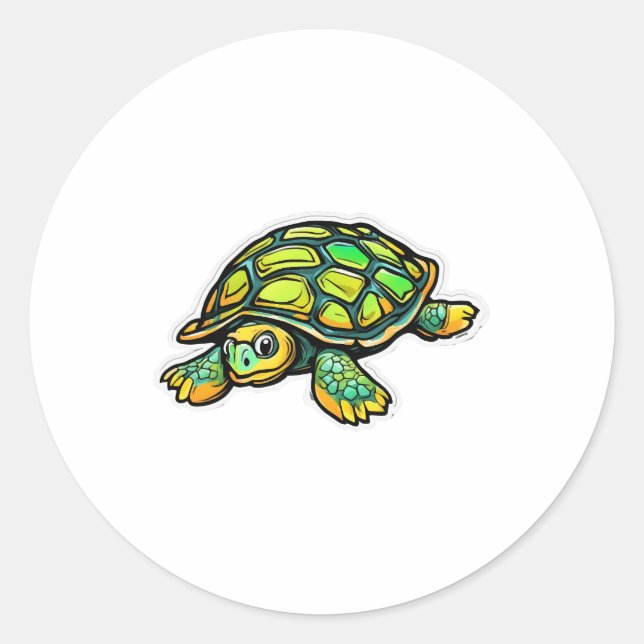 Turtle Animal Turtle Green Classic Round Sticker (Front)