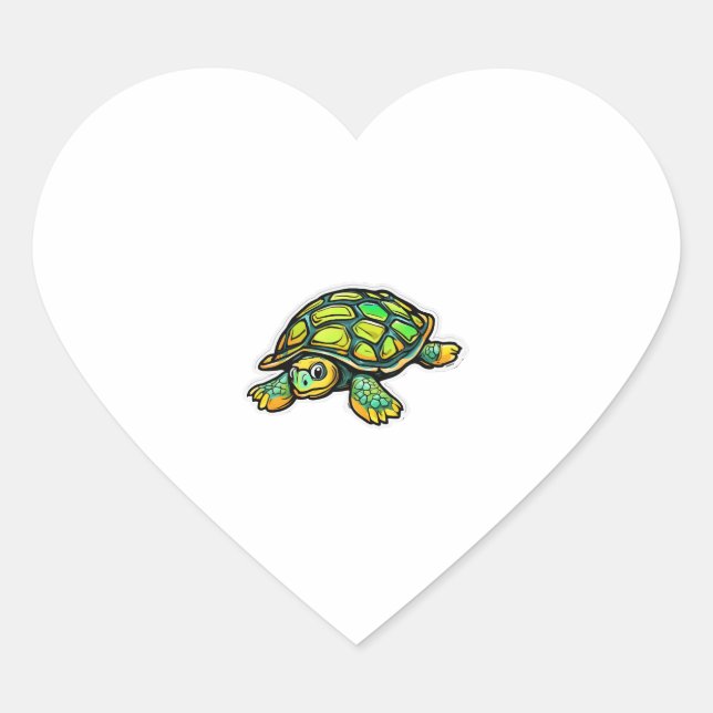 Turtle Animal Turtle Green Heart Sticker (Front)