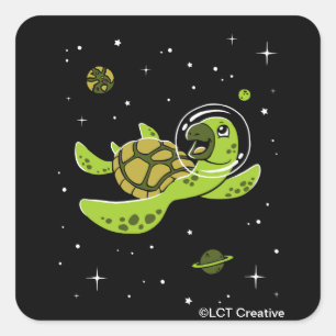 Turtle Animals In Space Square Sticker