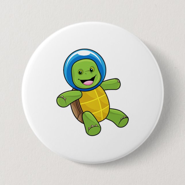 Turtle as Astronaut with Glass ball 7.5 Cm Round Badge (Front)